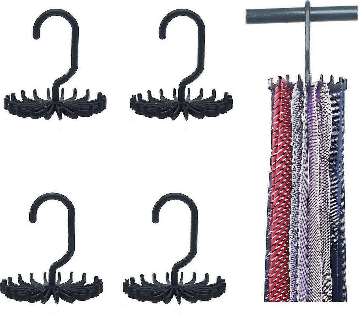 unique 4pack Multifunctional Tie Rack 20-claw Hanger, 4.4" (black)