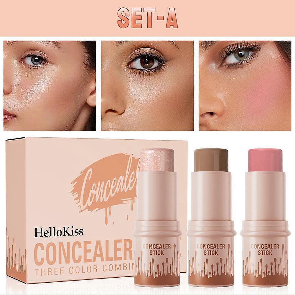 3 Pcs Contour & Highlighter & Blush Stick, Kit de Beauté Contour