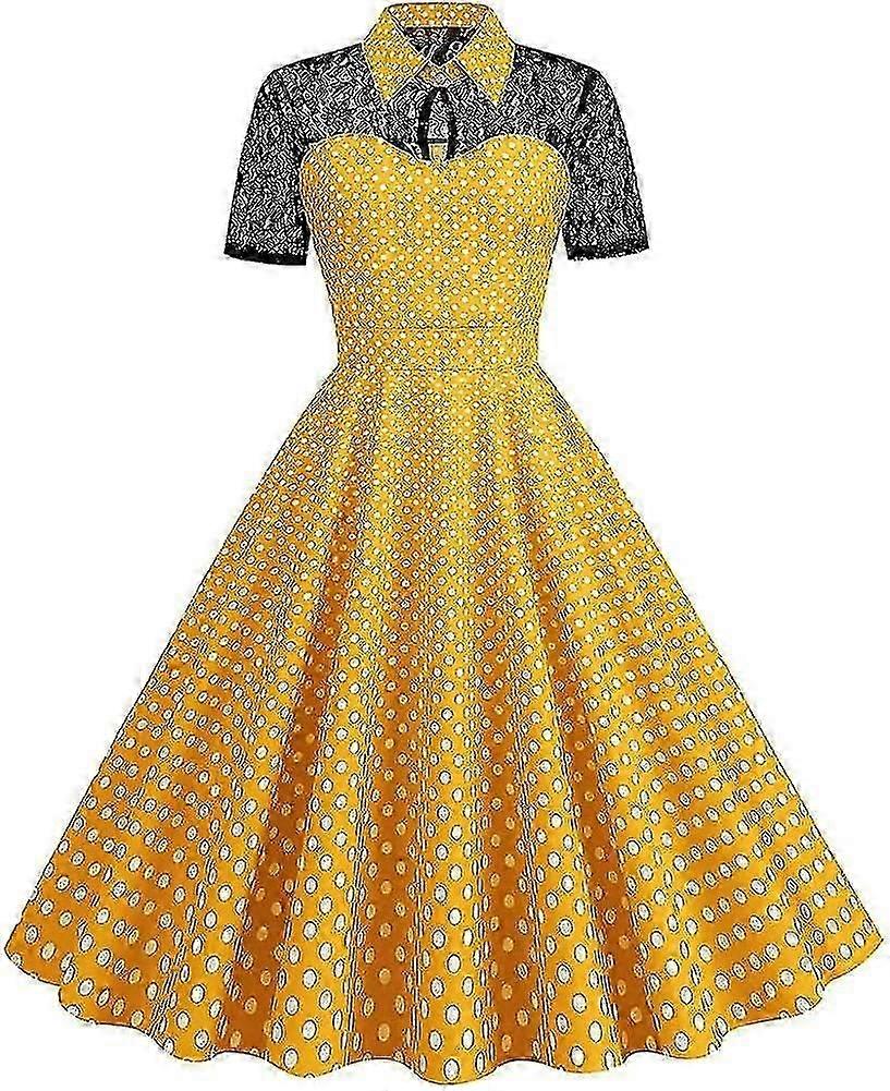Women's 1950s Vintage Lace Polka Dot Dress Summer Short Sleeve Retro Cocktail Wedding Formal Party Party Swing Dresses-yvan