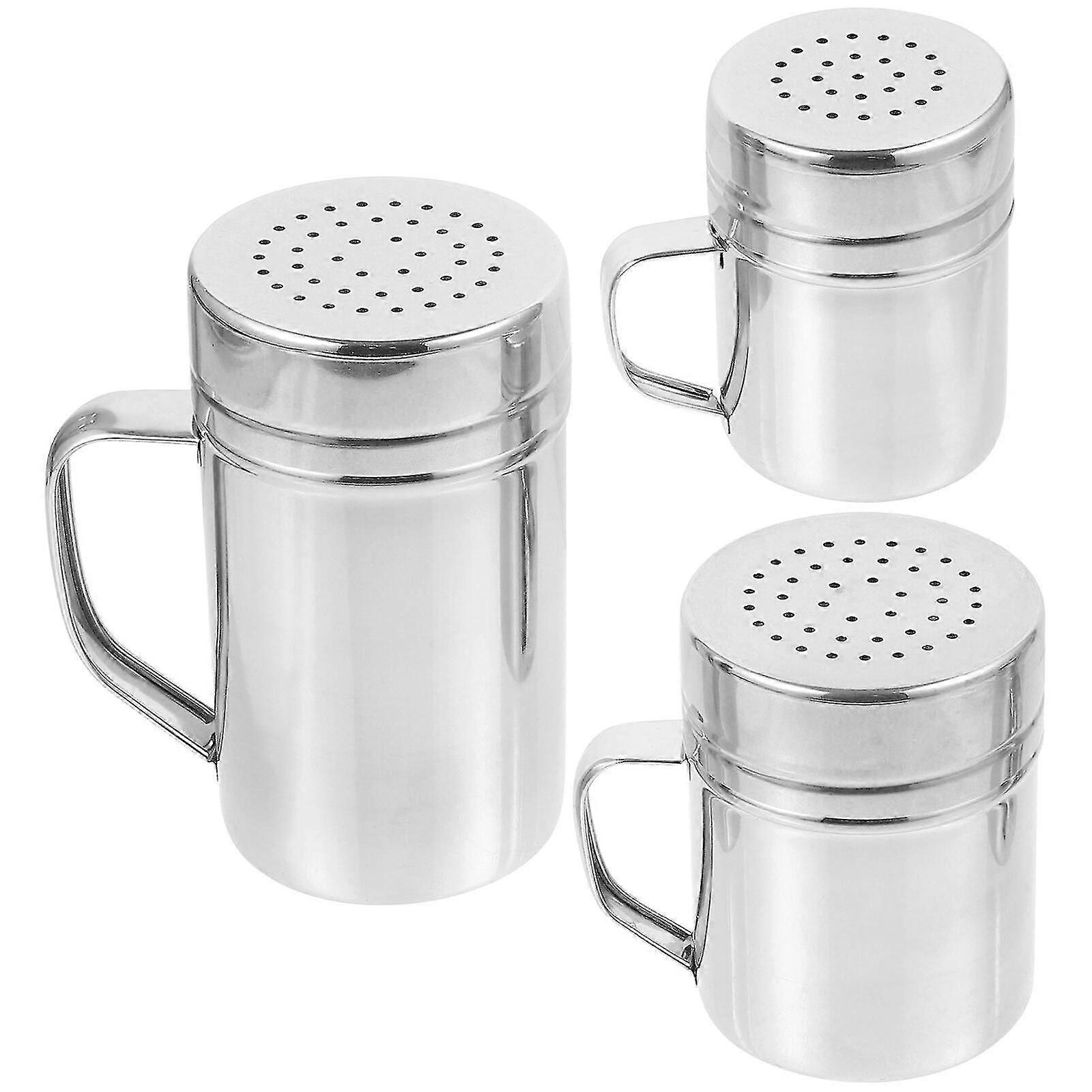 3pcs Stainless Steel Powdered Sugar Shaker Cocoa Flour Shaker Powder Shaker Duster With Lid Handle-dwdz
