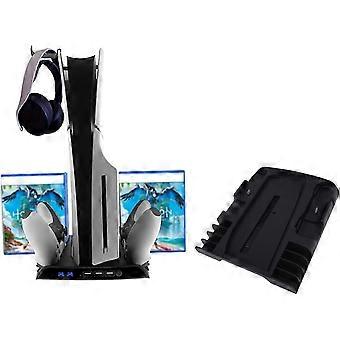 supporto verticale sottile PS5 di alta qualità con ventola di raffreddamento e stazione di ricarica a doppio controller compatibile con console sottile Playstation 5 con supporto per cuffie