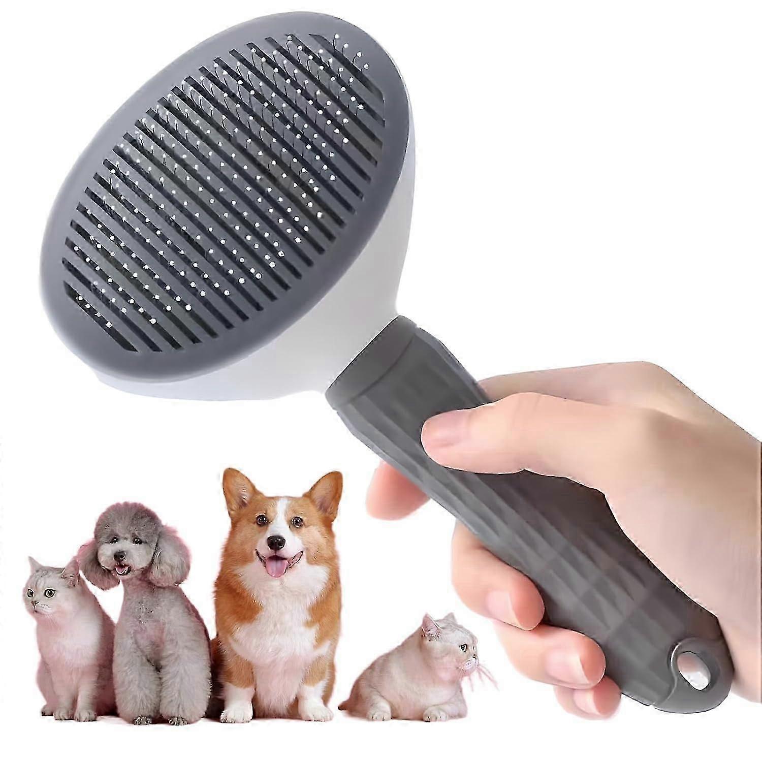 מברשת חתולים עם כפתור שחרור, מברשת שיער חתול מקורה שנושרת, מתאימה לחתולים בעלי שיער ארוך או קצר, מברשת יופי לחתולים לגורי חתולים, מסרק חתולים, R