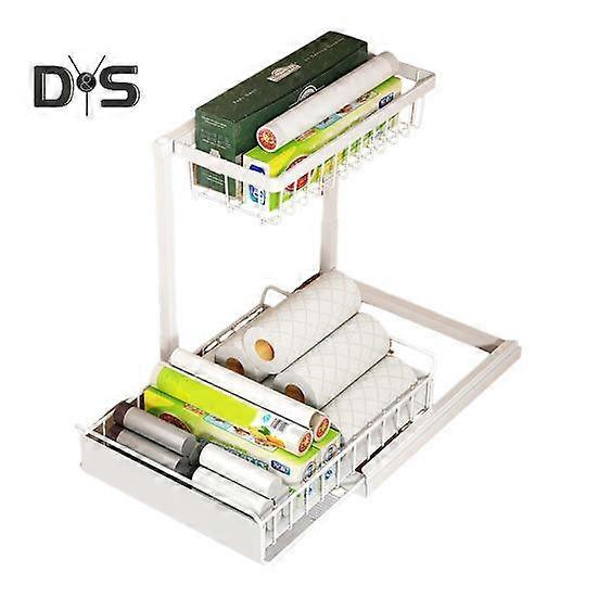 Under Sink Organizer with Sliding Drawer L-Shaped Carbon Steel Storage Rack Rust-Proof Under Sink Rack for Kitchen Bathroom Clutter