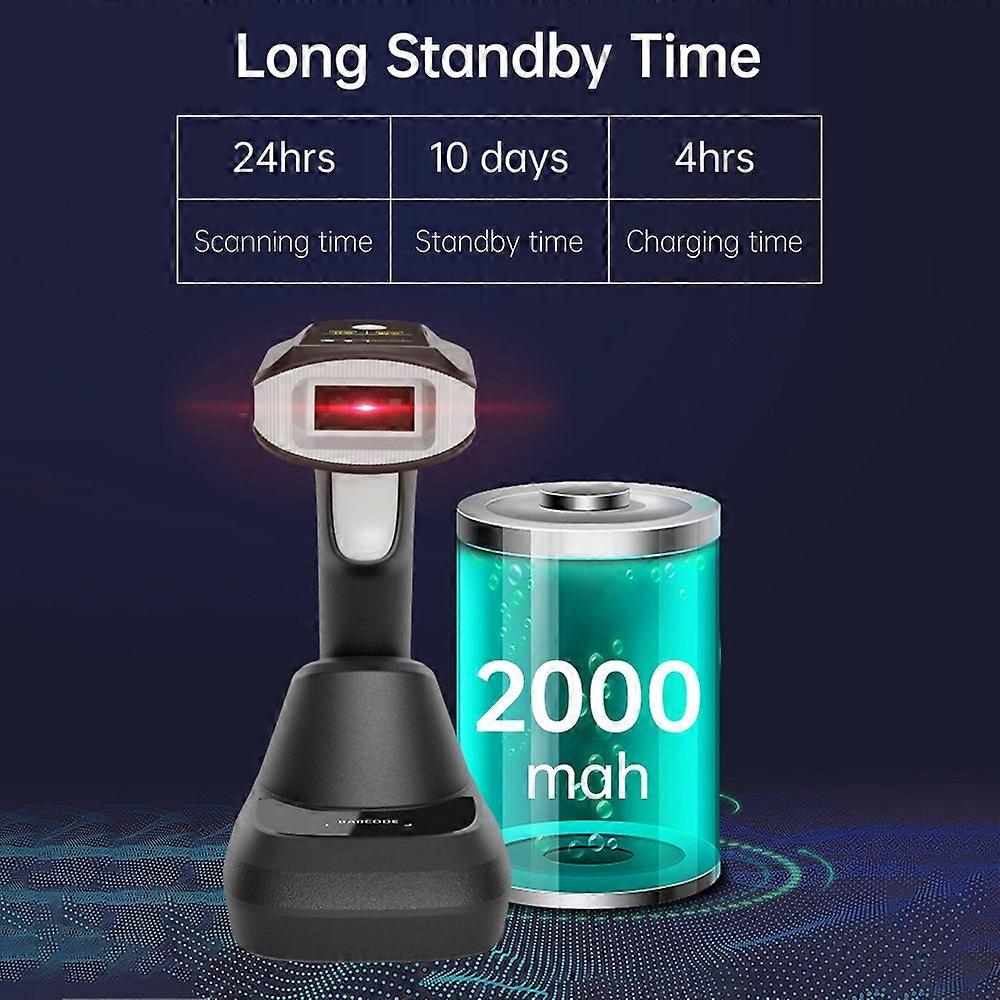 2D 1D QR Barcode Scanner with Screen Display and Charging Base BT & 2.4GHz Wireless Connection Vibr