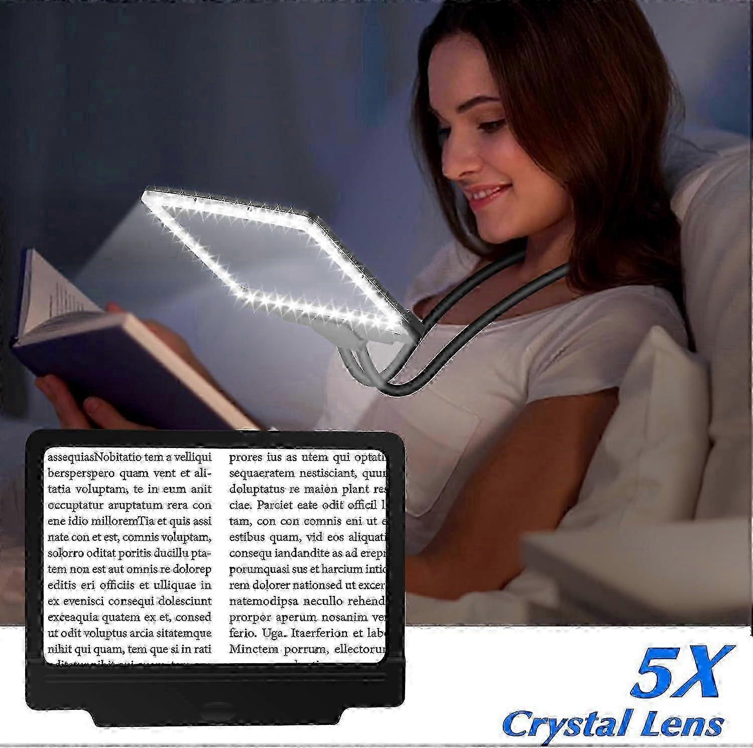 Hands Free 5x Magnifying Glass with Ring Light, Flexible Gooseneck, Page Magnifier with 50 LEDs for Visually Impaired People Reading Small Print and