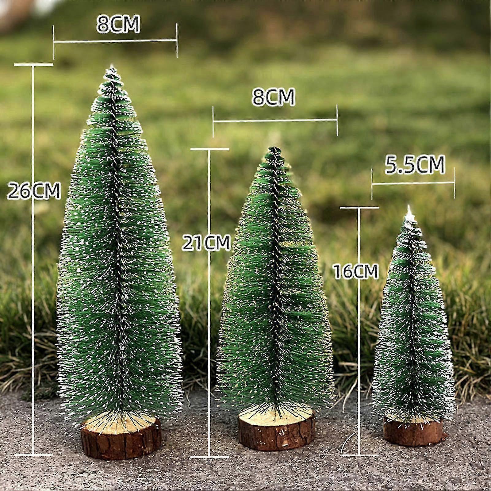 For Christmas LED Artificial Mini Wooden Pine Tree Ornaments with Base for Home & Party Decor
