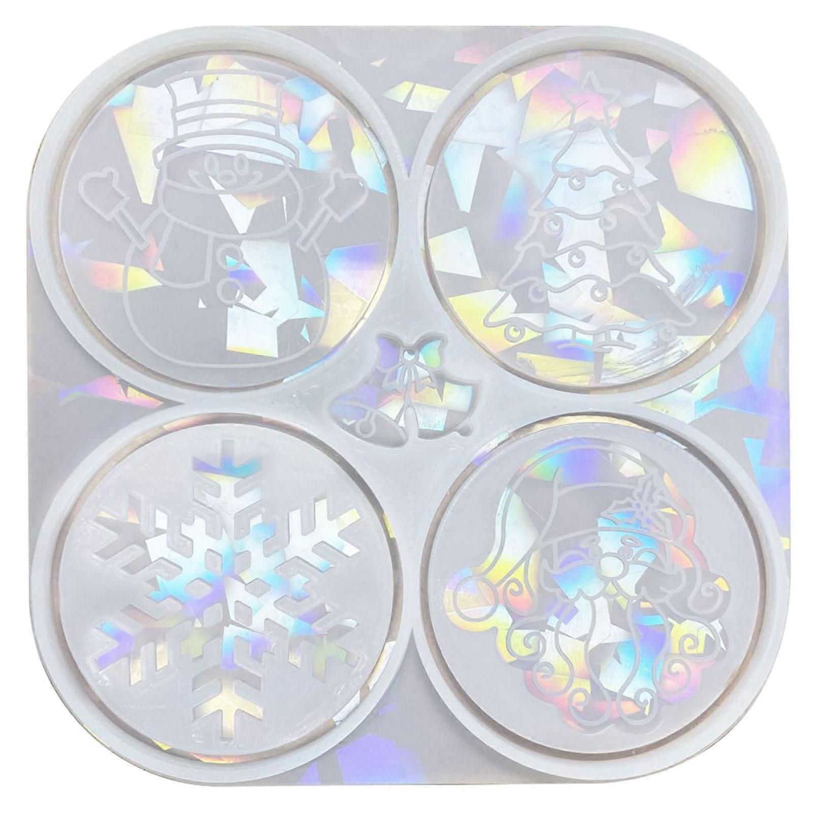 Diy Homemade Tray Mold Coffee Coaster Light Shadow Christmas Snowflakes Silicone Mold Round Placemat Mold for Diy Crafts  Clear