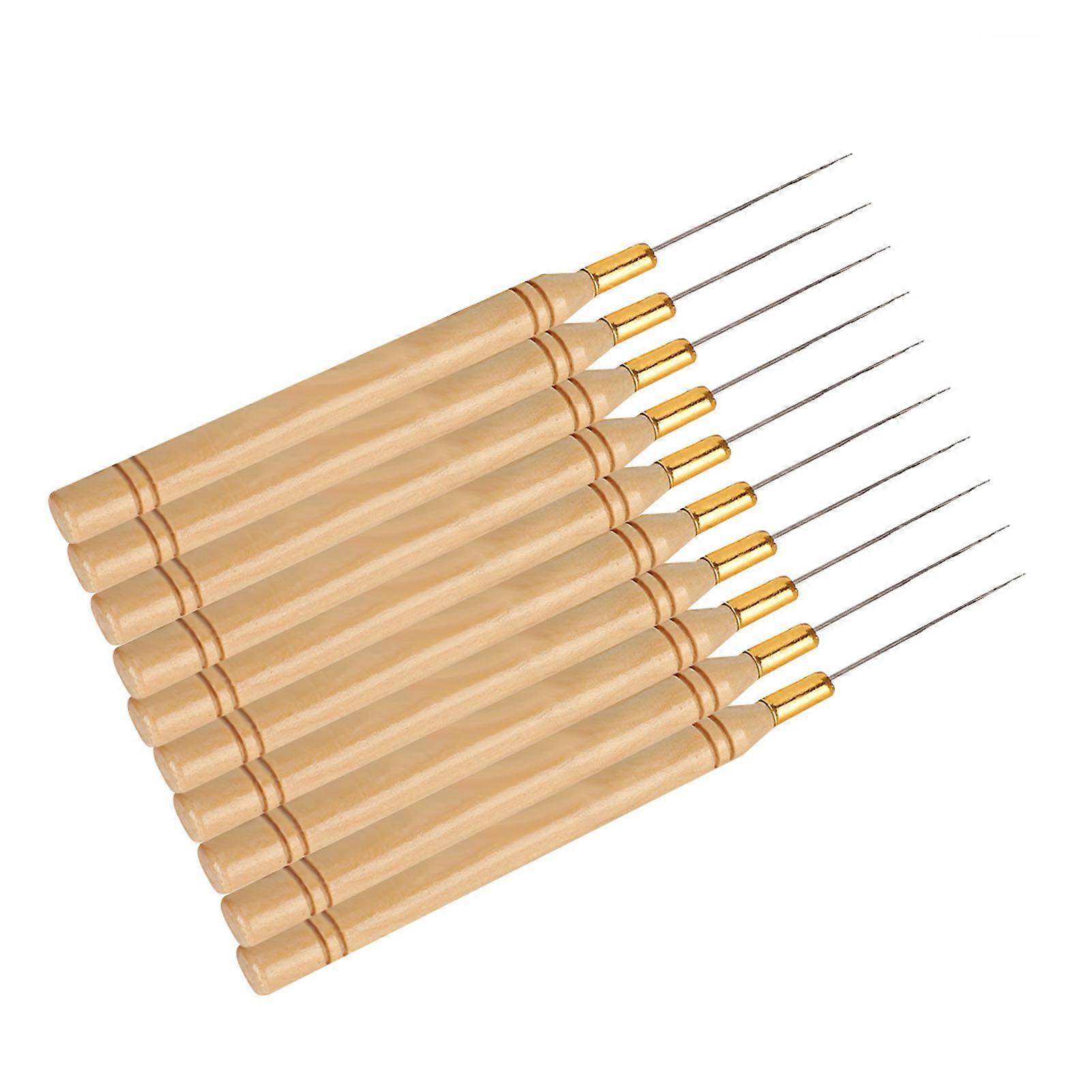 10pcs Crochet Hook Needles with Wooden Handle for Hair Extensions and Wigs