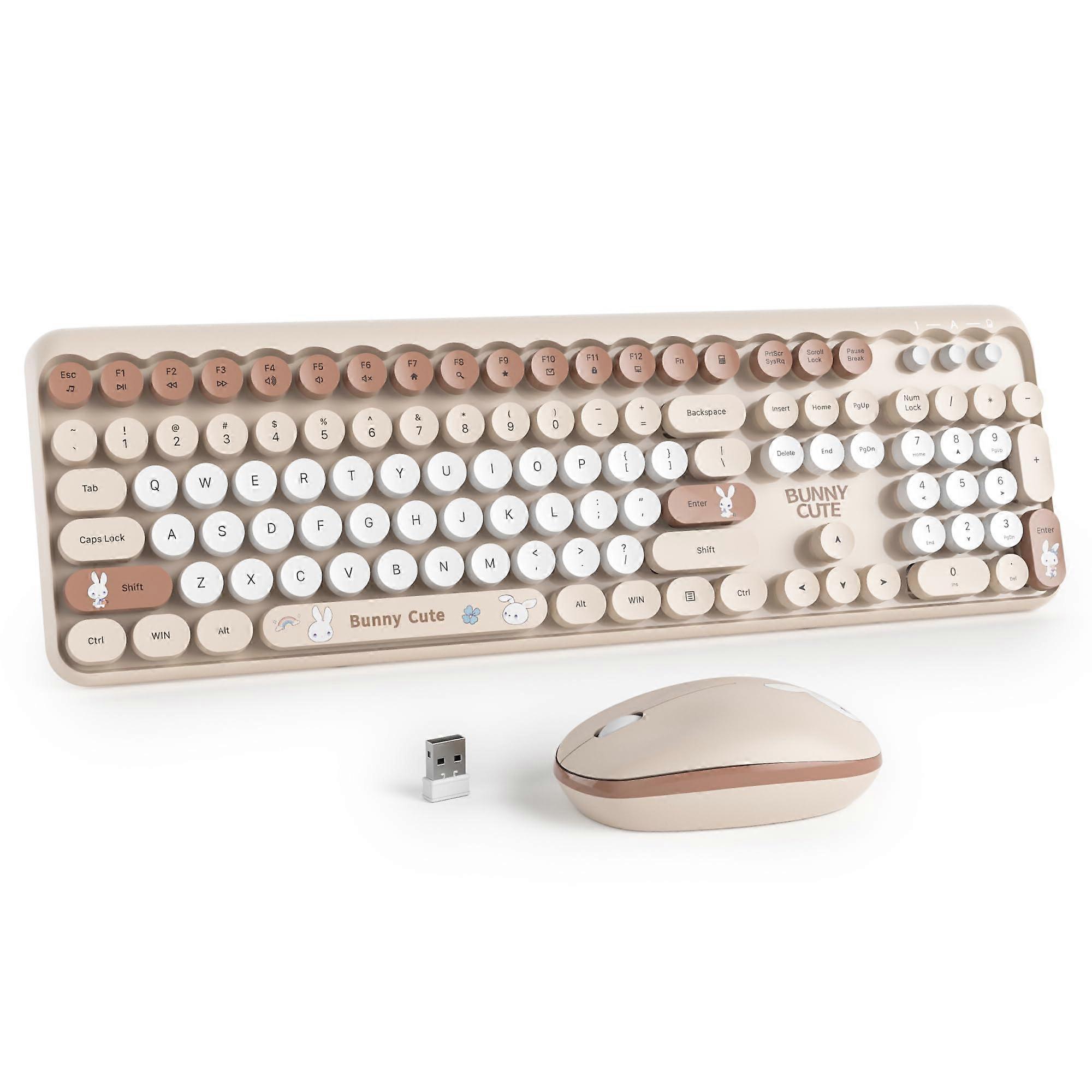 Wireless Keyboard and Mouse Combo Cute Typewriter Keyboard with Number Pad for PC Laptop Windows Full Size