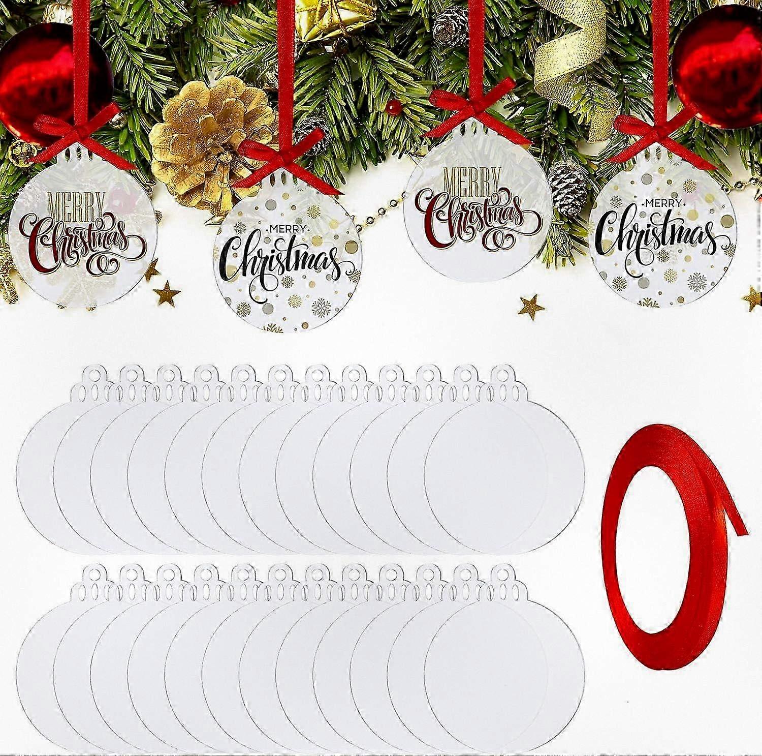 Clear Round Acrylic Christmas Decorations with Red Ribbon for DIY Crafting