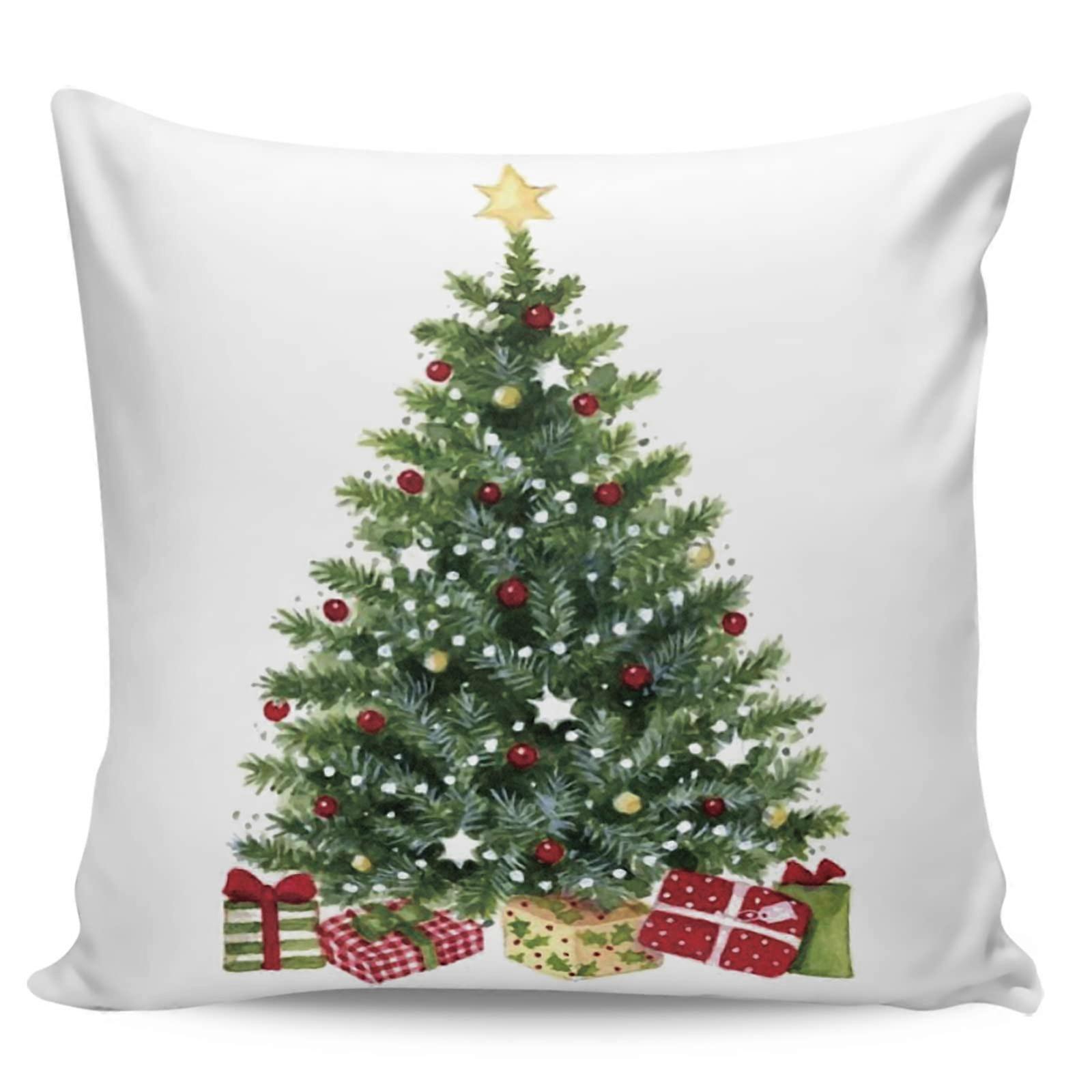 Merry Christmas Throw Pillow Covers 24x24 Soft Decorative Cushion Case for Couch Sofa Bedroom Car with Christmas Tree Design