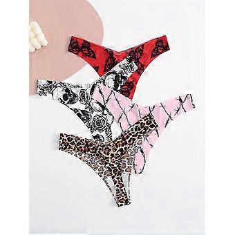 4pcs Low Waist Print Thongs, Soft & Comfy Stretchy Intimates Panties, Women's Lingerie & Underwear
