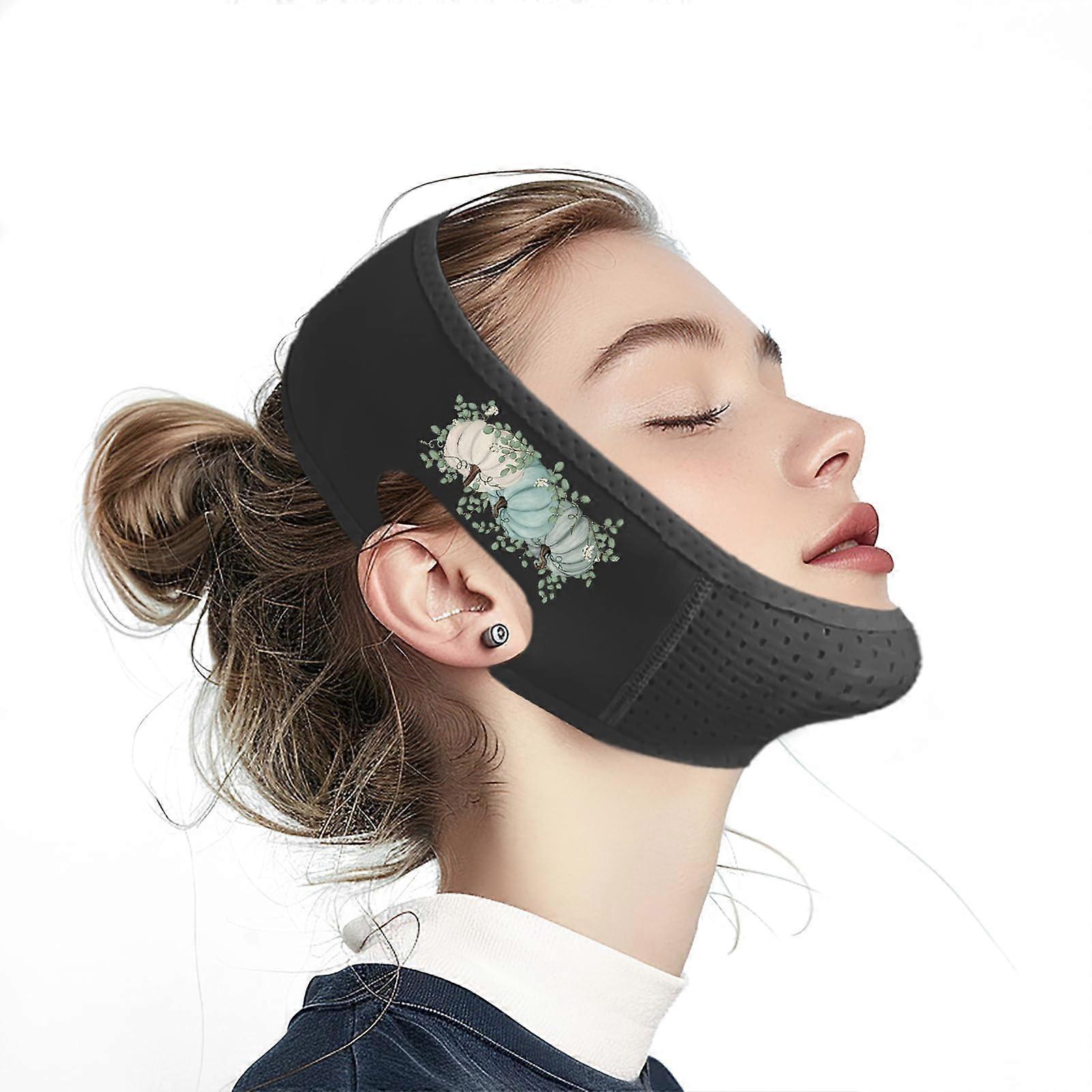 Λουράκι πηγουνιού για ύπνο, V Line Lifting Mask, Επαναχρησιμοποιήσιμο Λουράκι Προσώπου, Ασκούμενο Σαγόνι (Pumpk Eucalyptus Leaves Fall-Black-V)