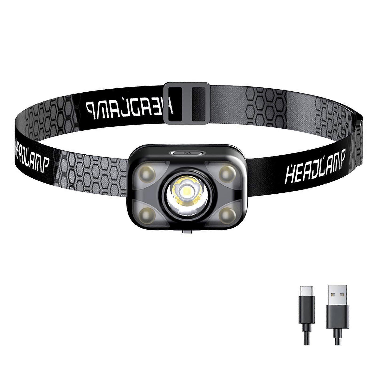 LED Headlamp, USB C Rechargeable Lightweight Headlights, 4 Modes Head Lamp with Adjustable Headband, Head Lights for Forehead, Running Lights for Runn