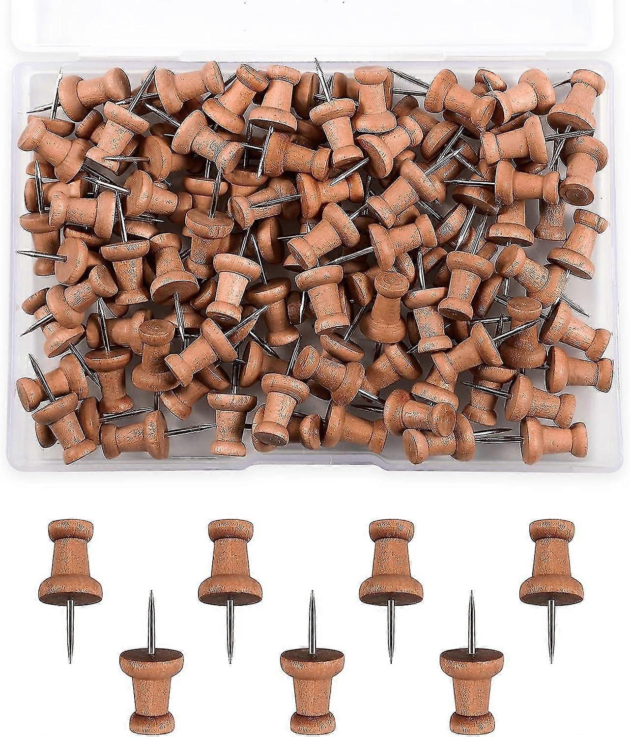 100 Pieces Wood Push Pins Map Push Pins Marking Pins Map Push Pins with Steel Tip for Cork Bulletin Board Craft Projects