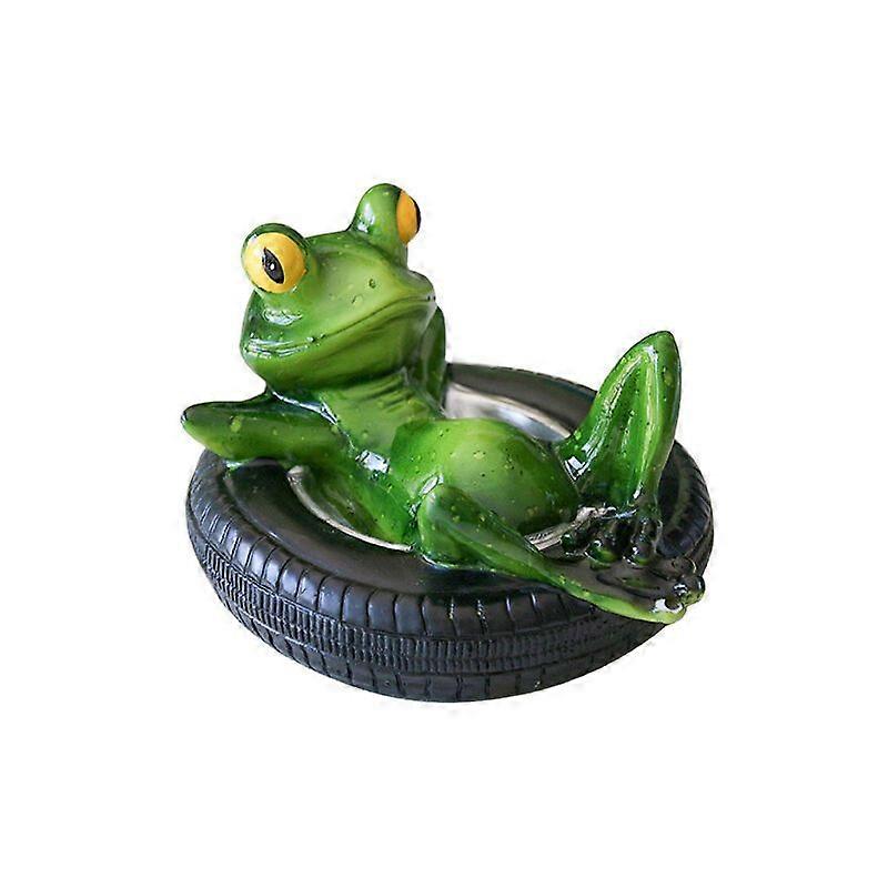 Decorative Mini Floating Frog Pond with Solar Garden Fountain Mini Patio Pond (Frog on Tire)