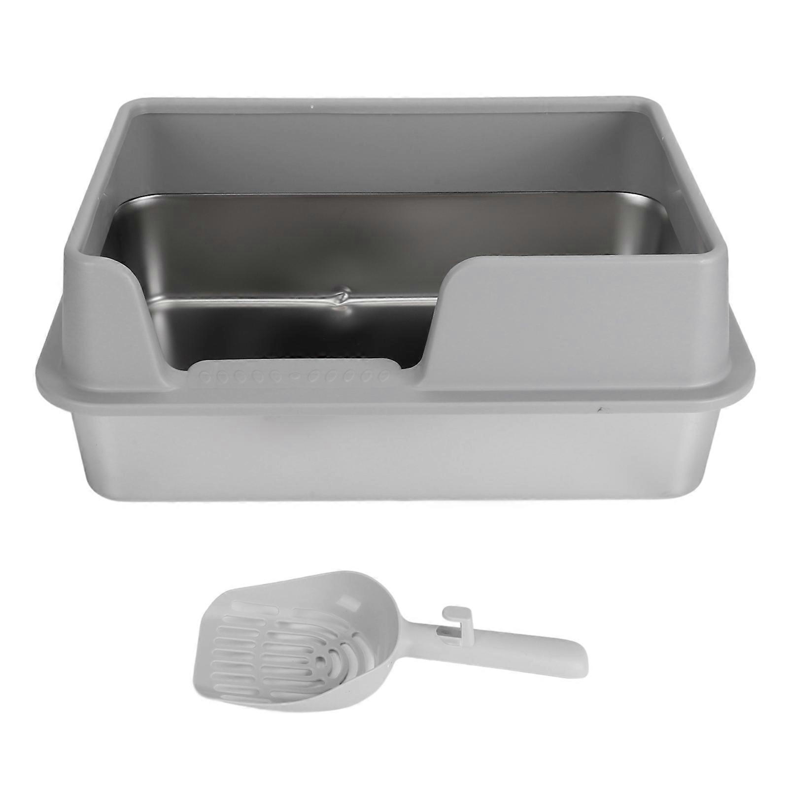 Stainless Steel High Sides Anti Splashing Easy to Clean Enclosed Cat Litter Box for Small Medium Cats