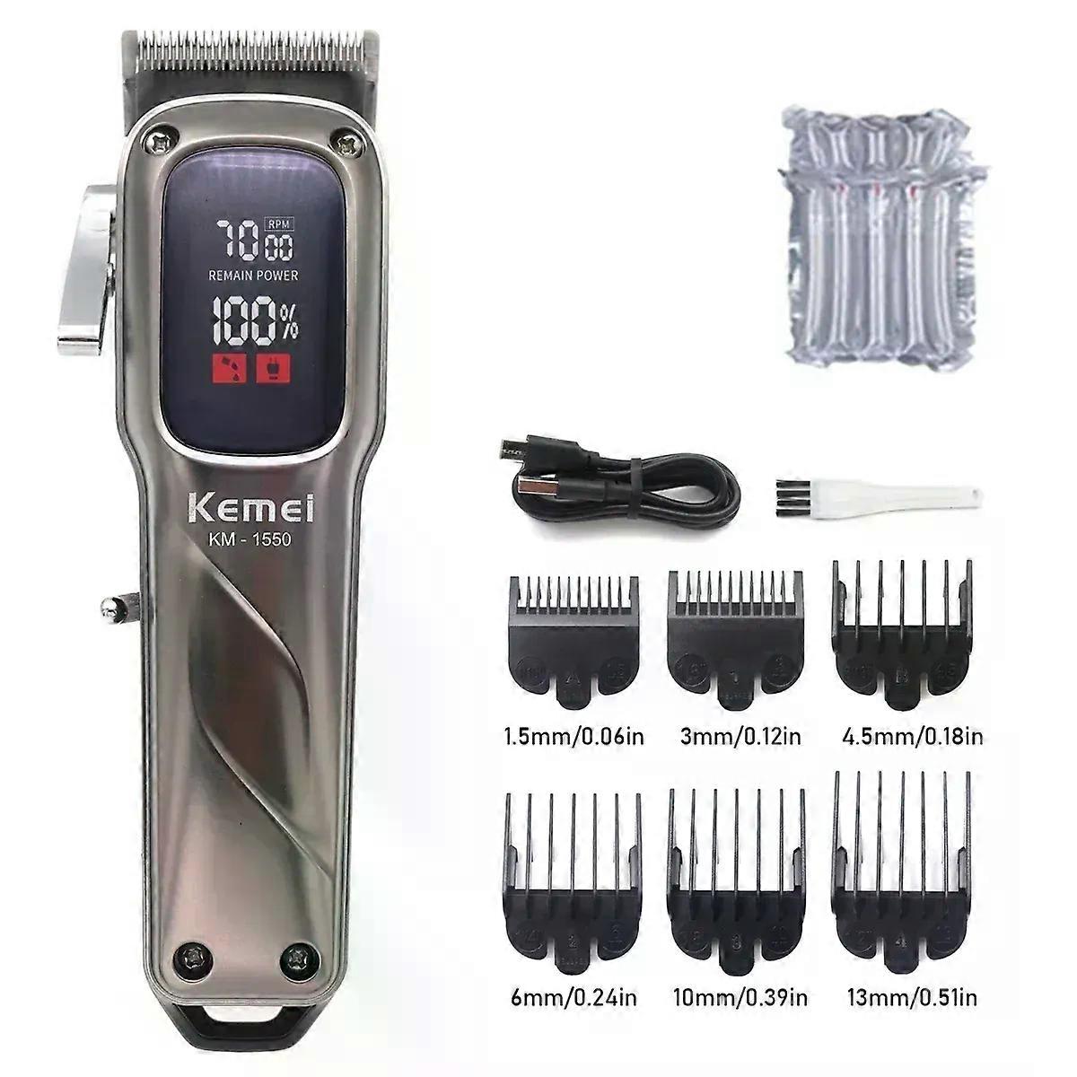 KM-1550 Professional Hair Clipper for Men LED Display Low Noise Cordless USB Interface Hair Cutting Machine Hair Trimmer