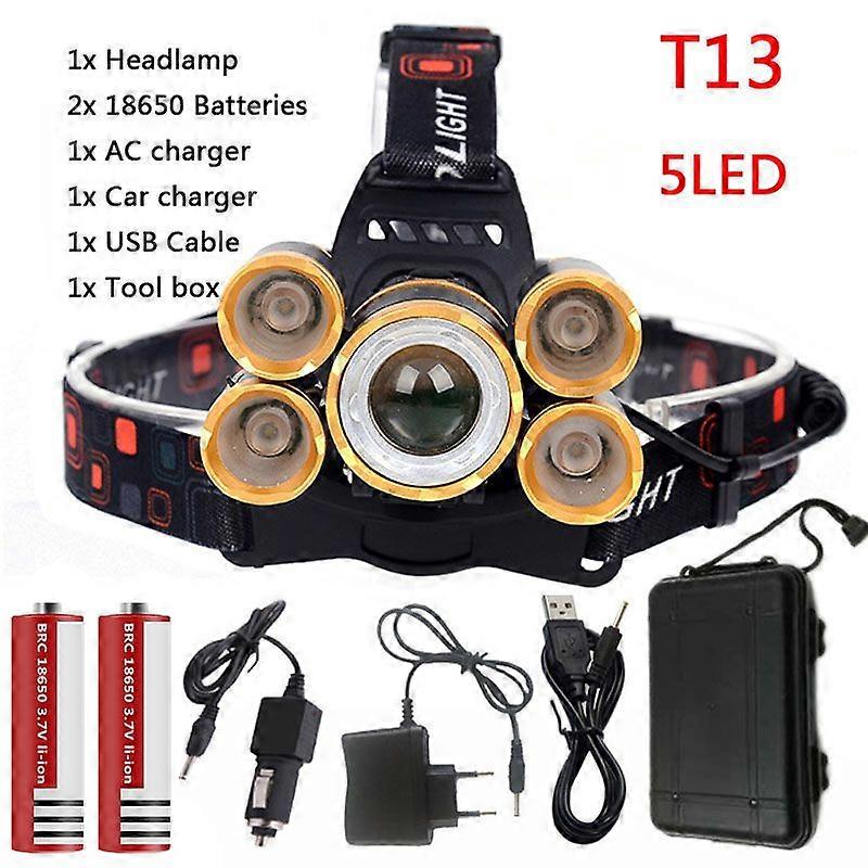 Potente faro de 5 Led, 4800 lúmenes, XML T6, con batería recargable 18650