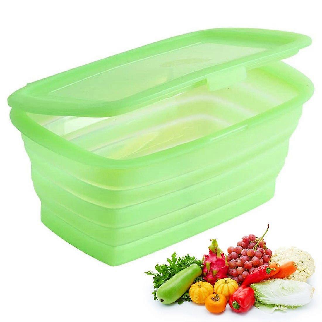 Collapsible Silicone Food Storage Container with Integrated Lid, Stackable, Space Saving, Microwave/ Fridge/ Freezer