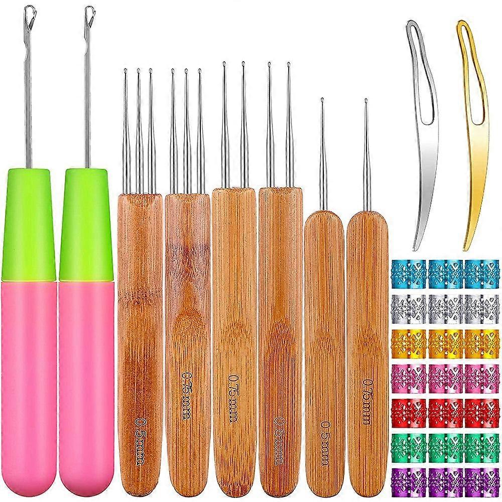 31Pc Crochet Needle Locking Tool Set, Dreadlocks Needles Hair Bent Interlocking Tools with Dreadlocks Hair Ring