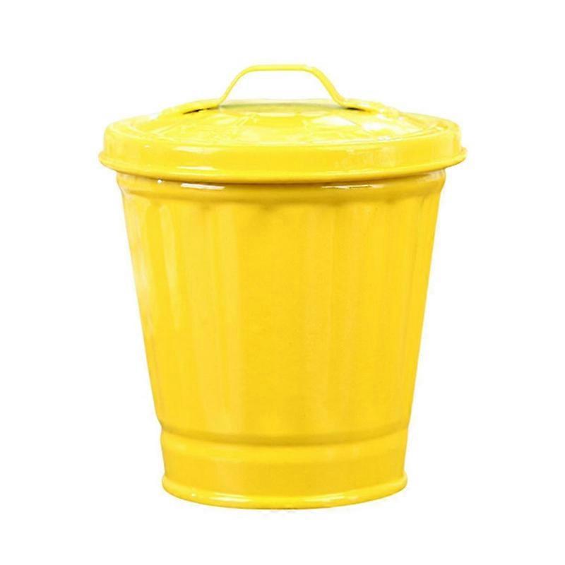 Desktop Trash Can with Lid Bucket ShapeLeakproof Garbage Storage Coated Large Opening Waste Bin-One Size-Yellow