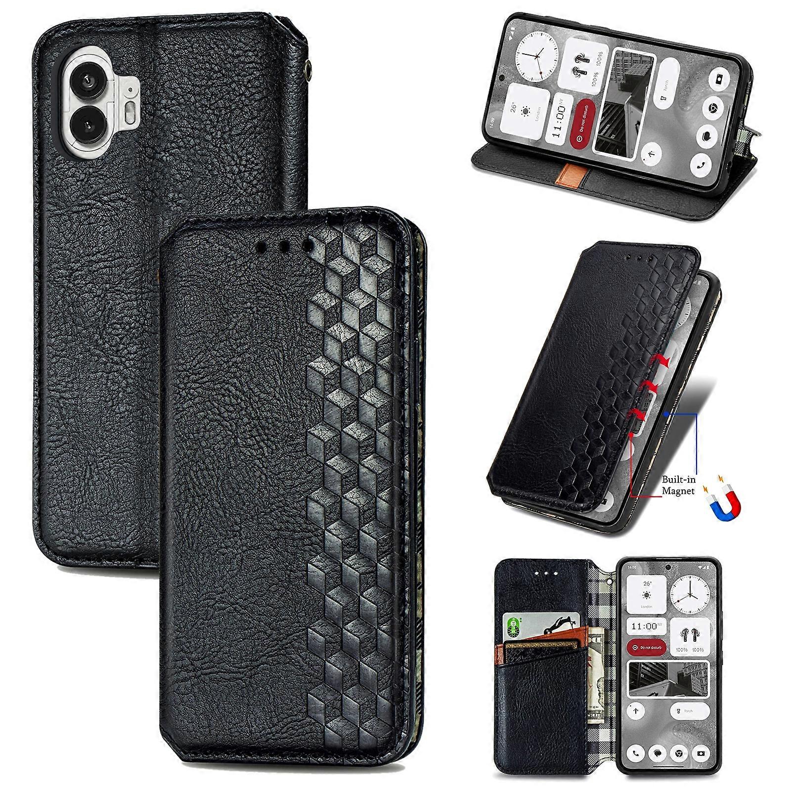 Cubic Grid Pressed Magnetic Leather Phone Case