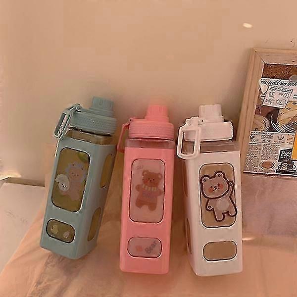 Kawaii Ayı Su Şişesi Kızlar Için Sevimli Plastik Okul Spor Salonu Saman Suyu Kabarcık Çay Bardakları ile İçme Şişesi BPA Ücretsiz 700