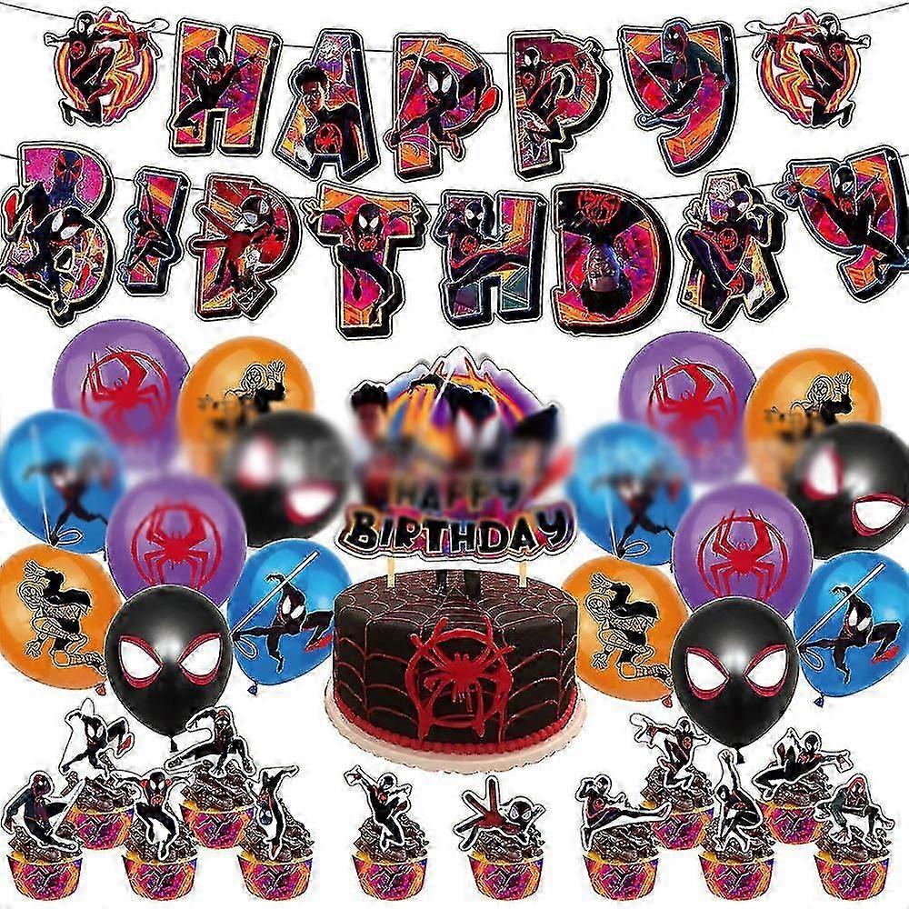 Spider-man Miles Morales Kids Birthday Party Balloons Banner Cake Cupcake Toppers Decorations Supplies Set