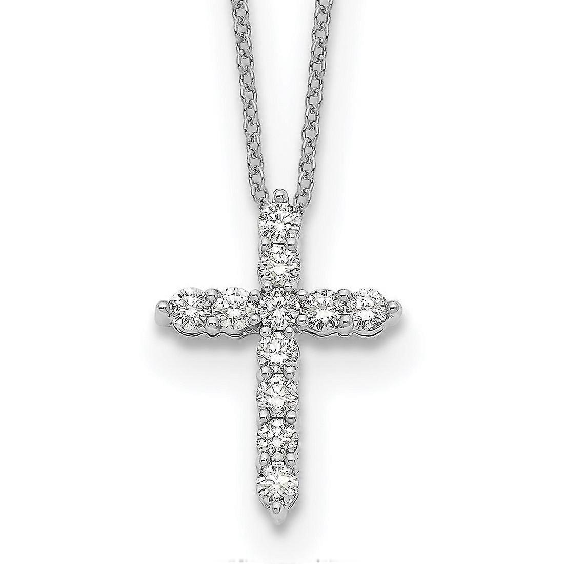 13mm 14k White Gold Lab Grown Diamond Religious Faith Cross Pendant Necklace 18 Inch-Pendant for Women