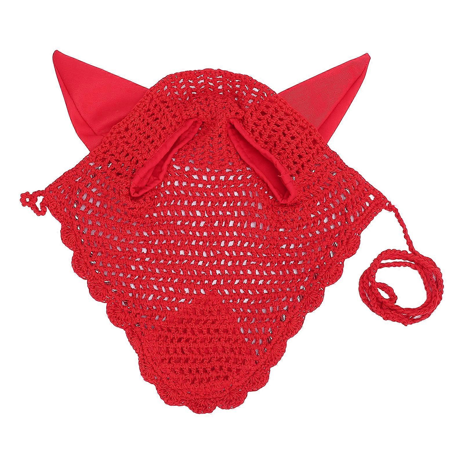 מצנפת אוזן סוס כותנה לנשימה סוס זבוב צעיף רשת אוזן סרוגה סוסים לסוסים רגישים