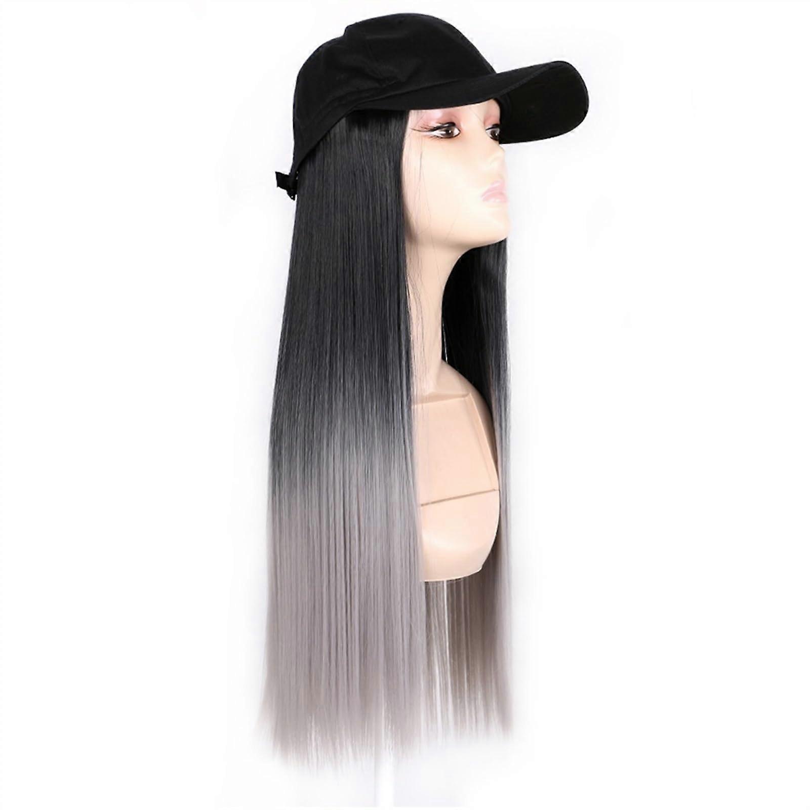 Women's Baseball Cap With Hair Extensions Long Wavy Synthetic Wig Adjustable Black Hat Hair Replacement (Color: 6)