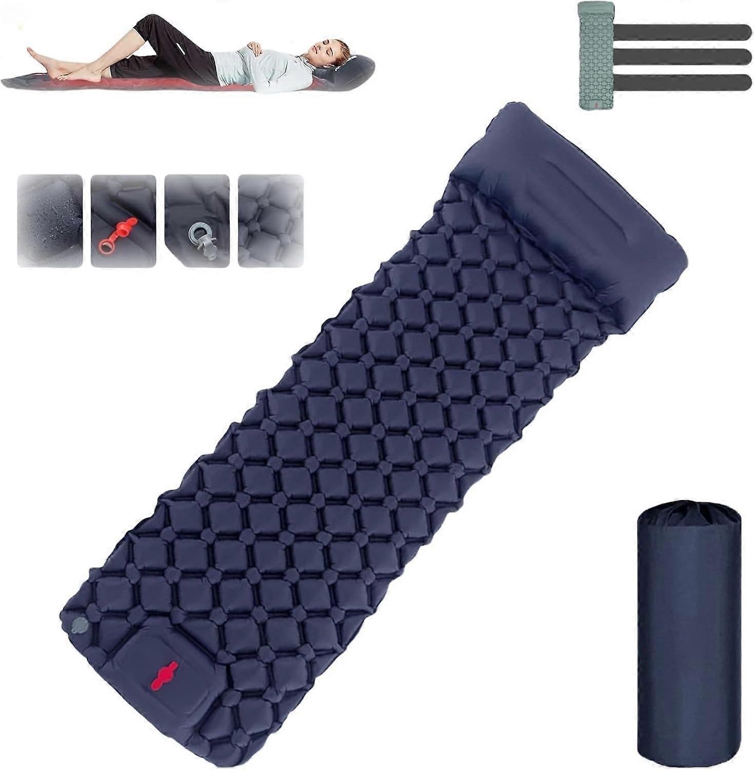 Portable Waterproof Sleeping Pad, Ultralight Inflatable Camping Mattress, Built-in Pillow and Anti-Slip Design
