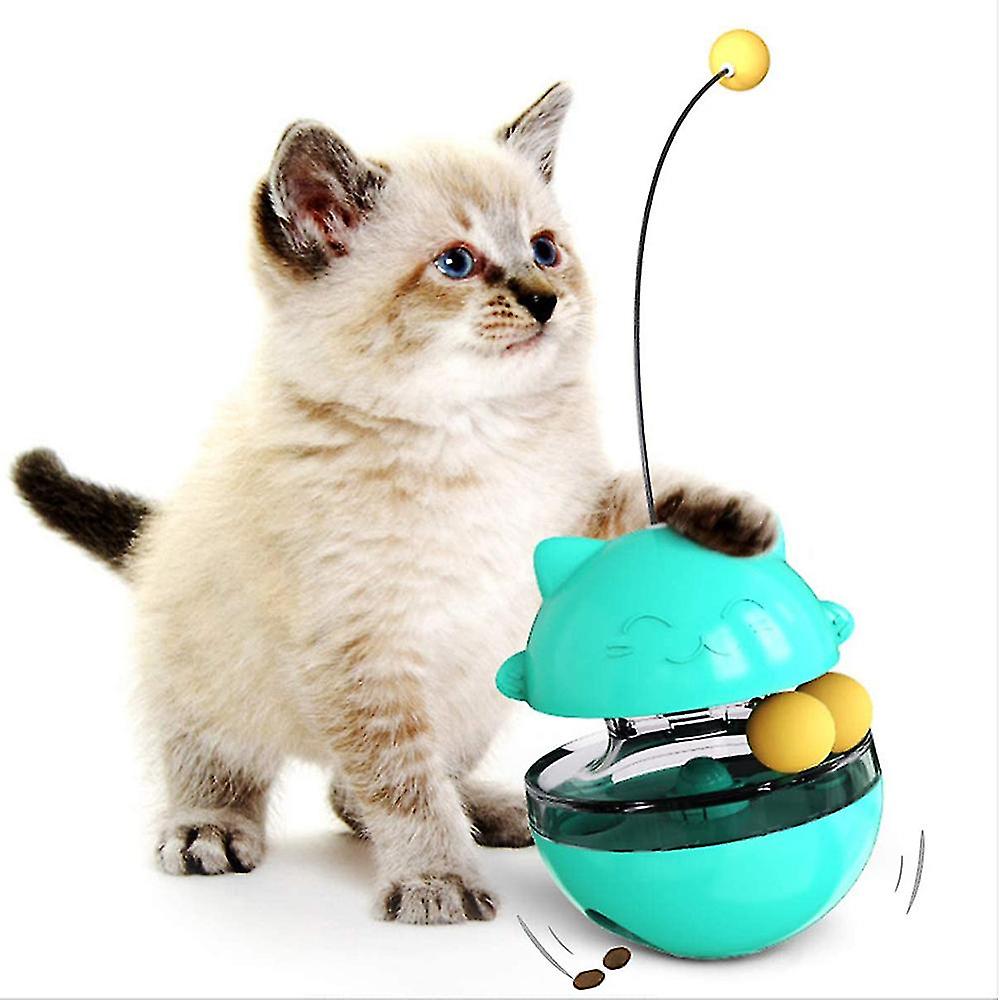 Cat Slow Feeder Toy - Funny Tumbler Style, Iq Traning Interactive Treat Toy With Dual Rolling Balls And Detachable Wand