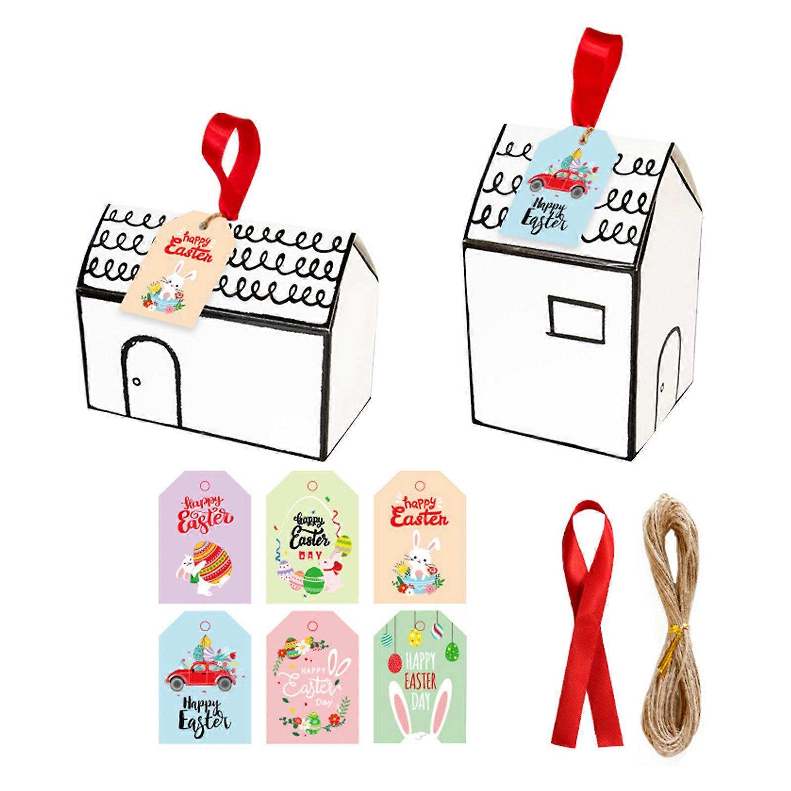 24 Pieces Easter Gift Packaging Boxes for Creative Personality Snacks Paper Boxes Treat Box with Happy Easter Tags,Hemp