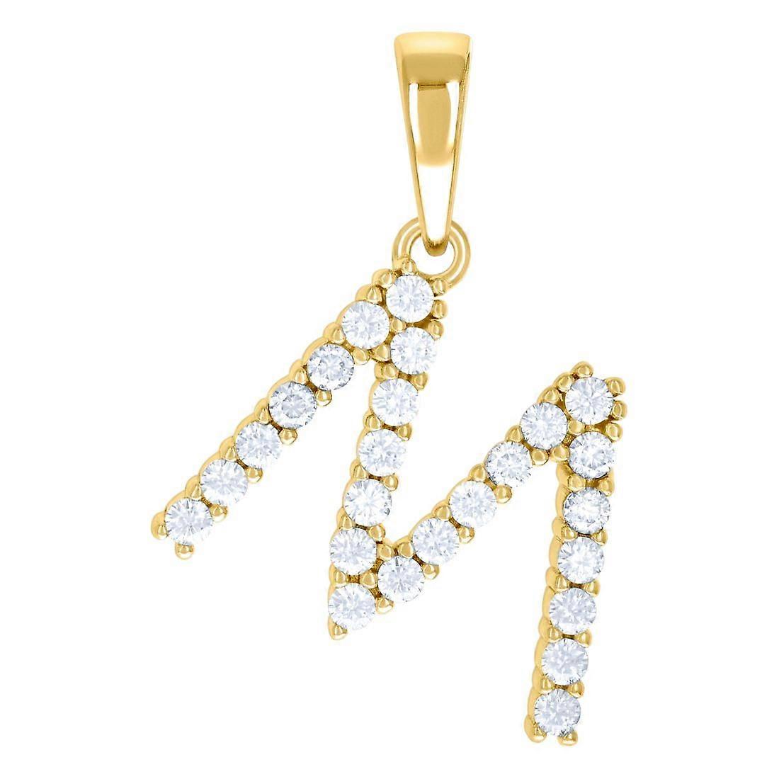 925 Sterling Silver Yellow tone Unisex Cubic Zirconia Letter Name Personalized Monogram Initial M Alphabet Charm Pendant
