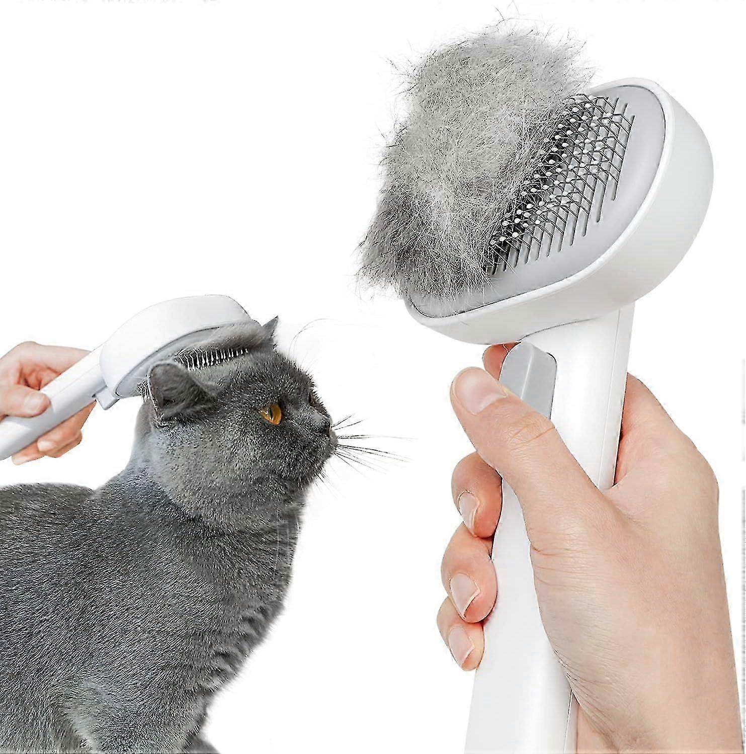 Cat Brush with Release Button, Cat Brush for Long or Short Haired Cats, Cat Grooming Brush Cat Comb for Kitten Rabbit Massage Removes Loose Fur, Whit