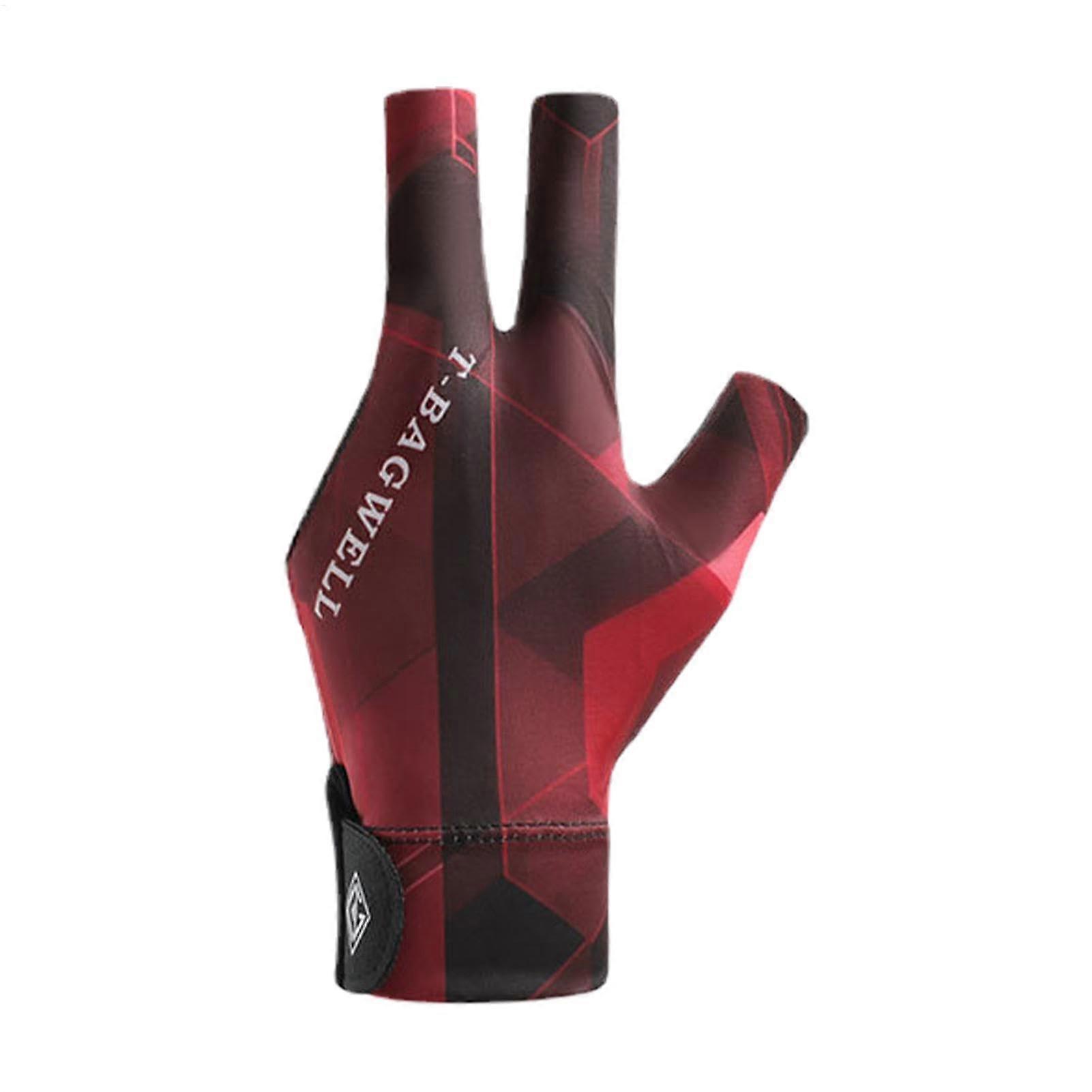 Billiard Gloves, Three Finger,, NonSlip, Elastic, SweatAbsorbing, Black / Red