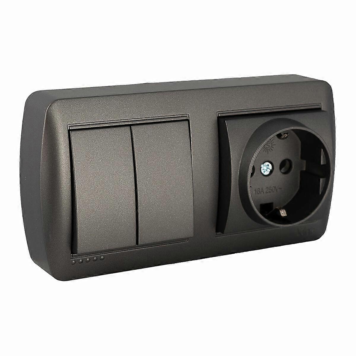 Double Prise + Interrupteur Base Solera Mural 2P+T 250 V 16 A Graphite