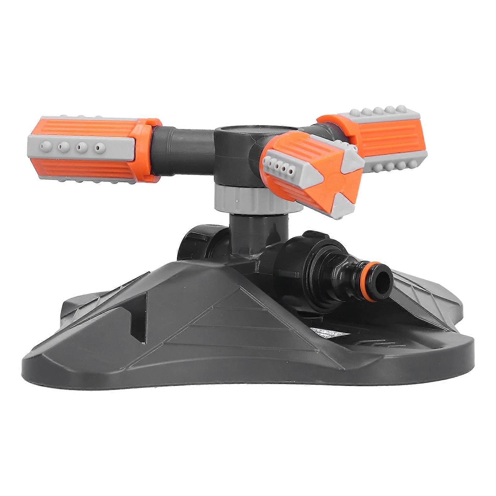 Rotating lawn sprinkler, automatic garden watering device, 3 prongs rotating sprinkler with 3 nozzles, ideal for gardening, orange