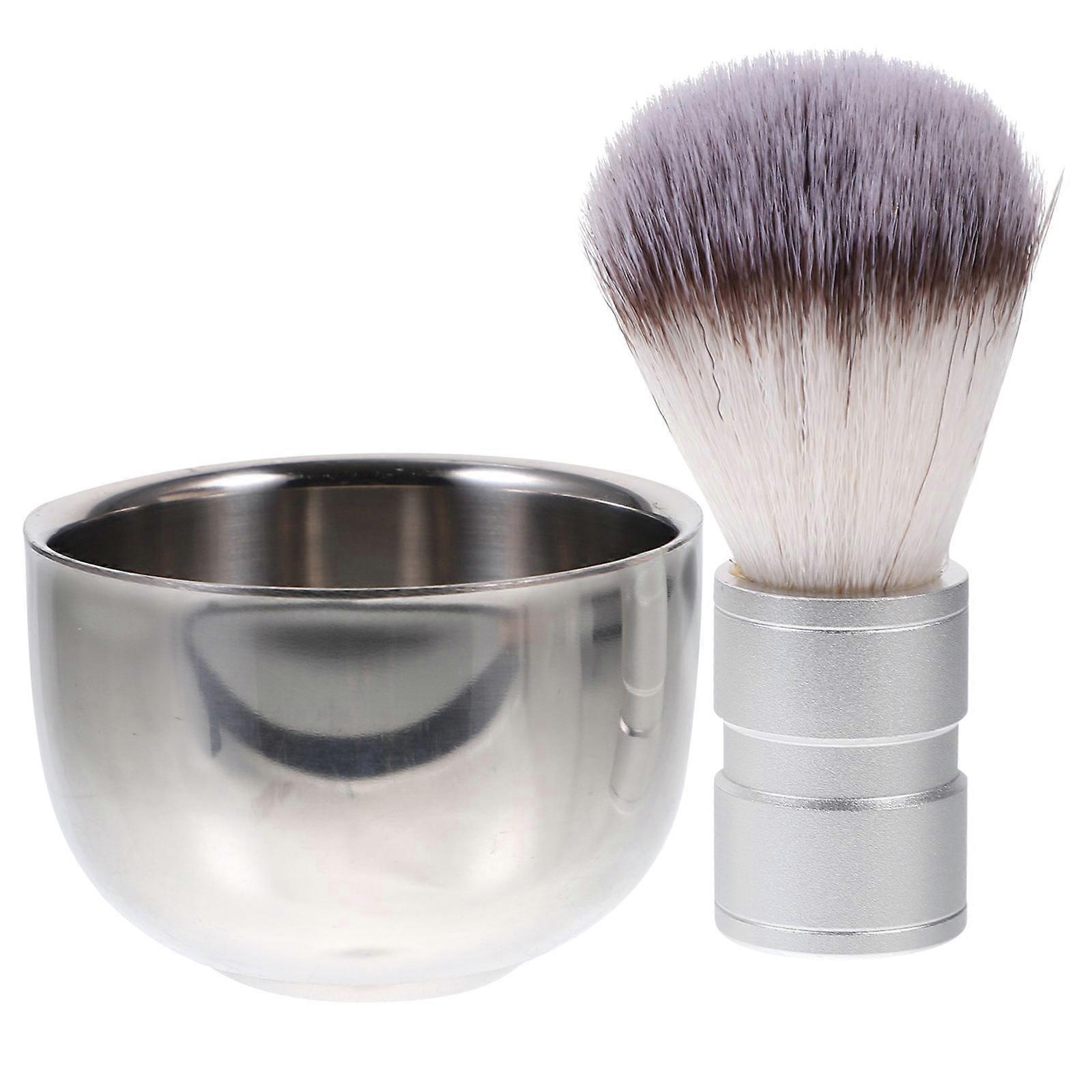 Nylon Beard Shaving Brush with Double Layer Stainless Steel Heat Insulated Mug Bowl – Durable and Comfortable Design for Traditional Wet Shaving –