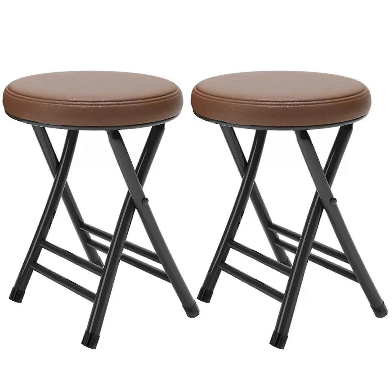 Folding Stool Round Padded Chair for Dorm Kitchen Outdoor Set of 2 Yellow