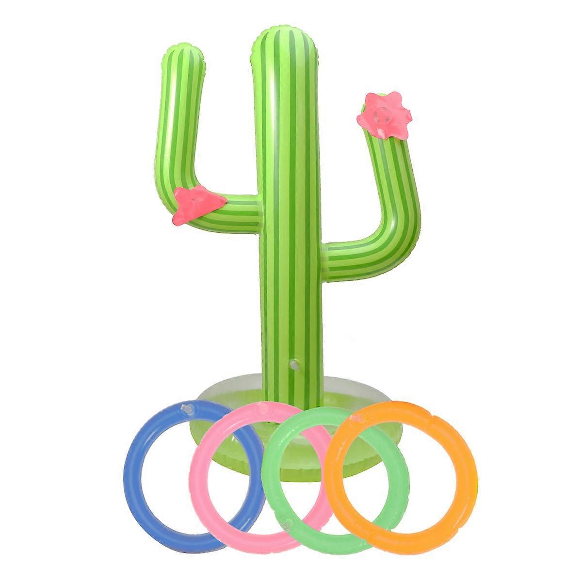 Toss Rings Inflatable Cactus Shape Beach Party Toys Stage Props Decoration Game 4Pcs Inflatable Ring Toss Toys Green 62Cm