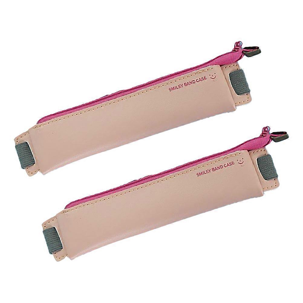 Pen Holder Pen Case Protective Storage Pouch Vintage Style Pink 19.5*4.2cm 2Set For Home And Office Use