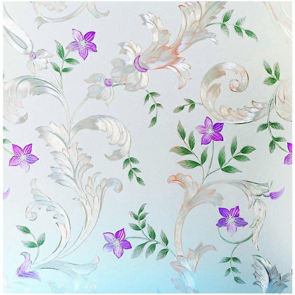 Flower Pattern Window Privacy Film Non Adhesive Static Cling Heat Rays for Home Office Privacy
