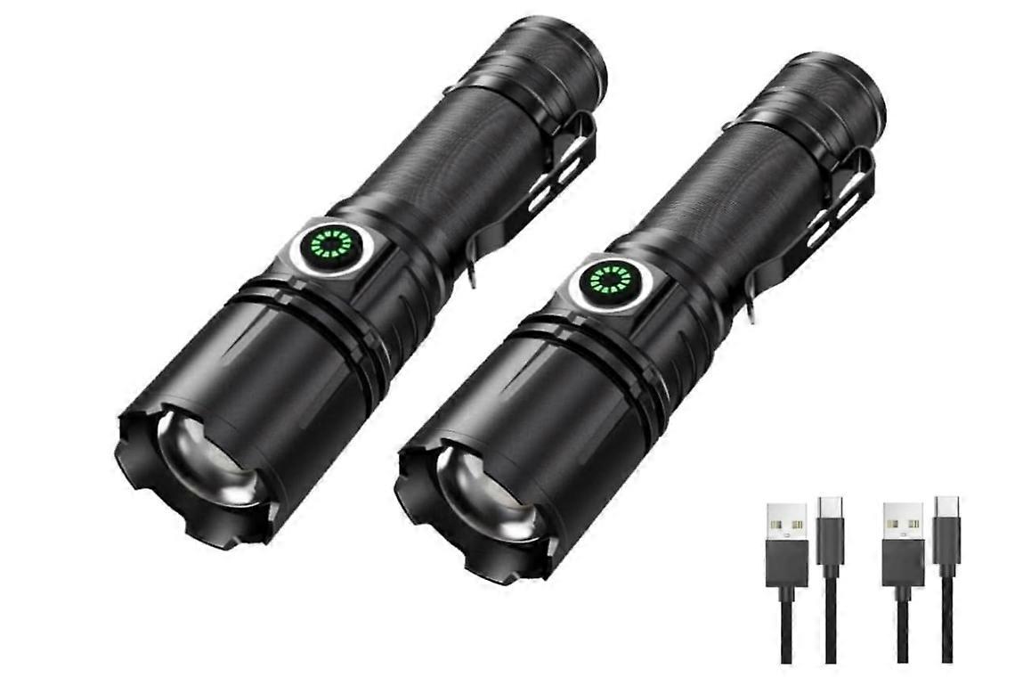 Small Rechargeable Flashlights 8000 High Lumens, Single Mode IPX45 Waterproof Pocket Flash Lights for Camping Emergency - 2 Packs(Black)