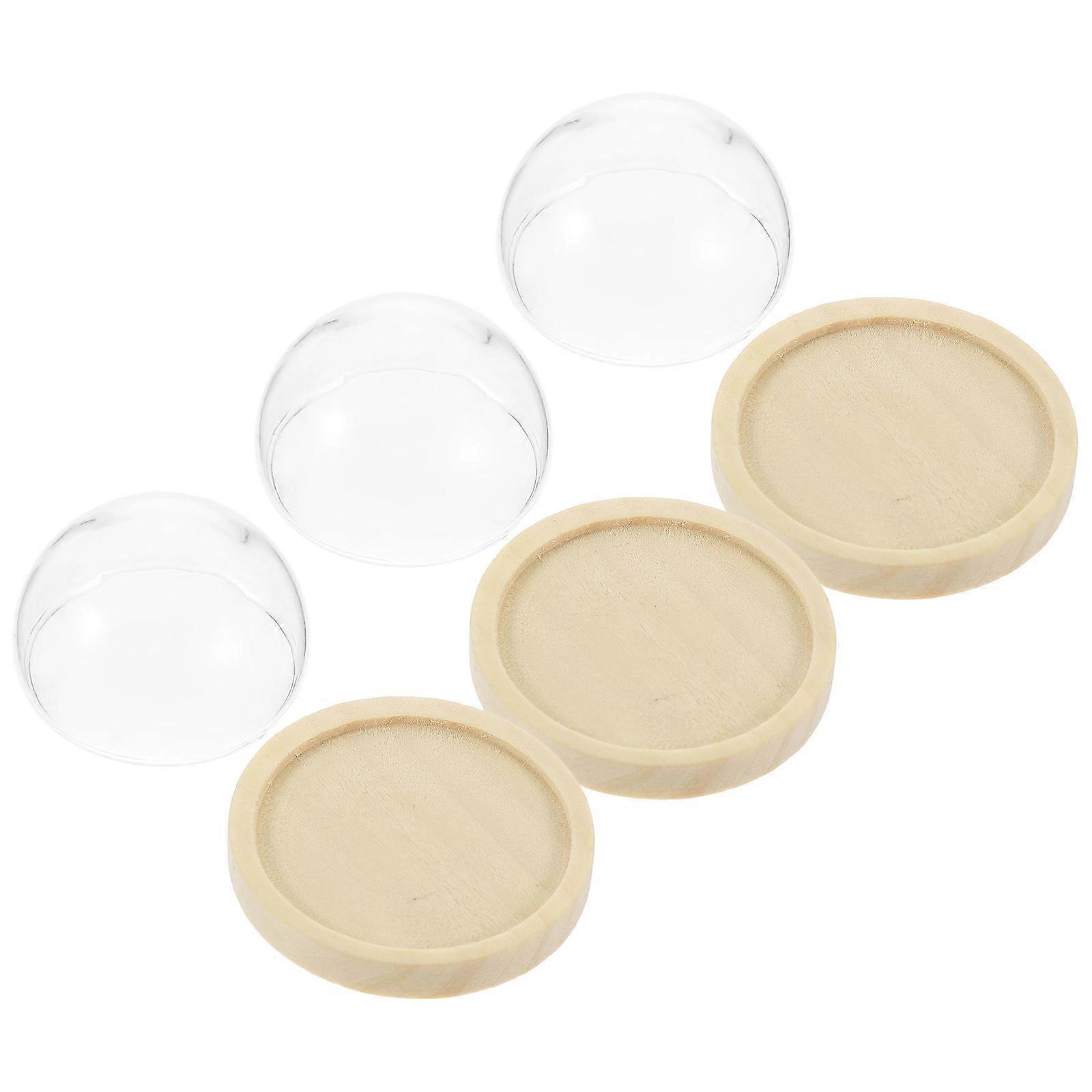 Glass Dome with Base Small Display Case for Protection 3Pcs Miniature Set