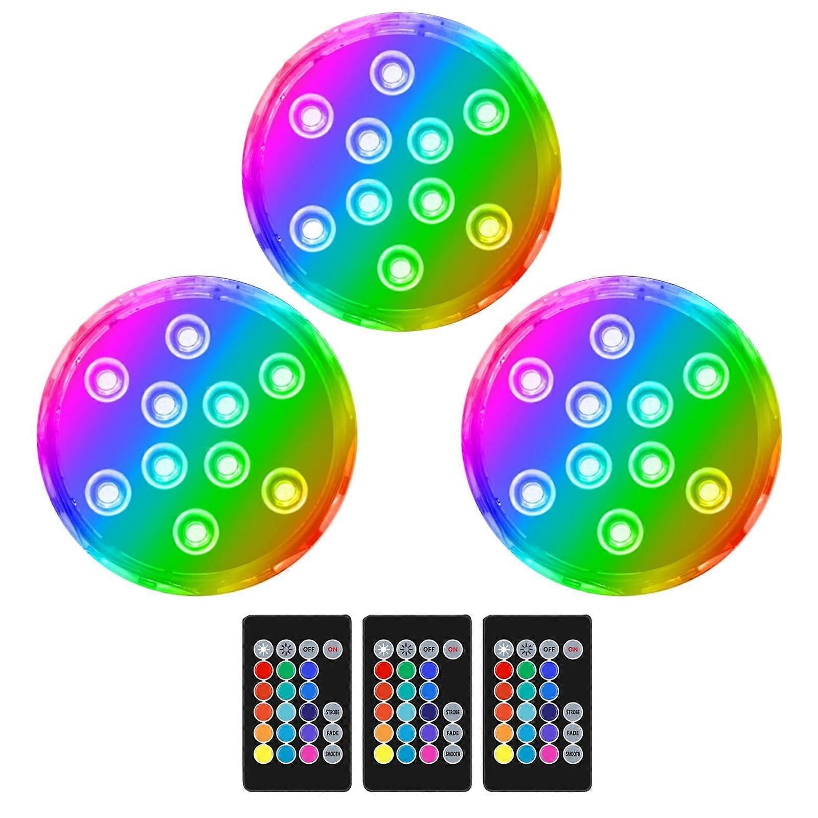 Submersible LED Lights with Remote Control, RGB Waterproof Lights for Shower, Pool, Spa, Vase, Aquarium (3 Pieces)