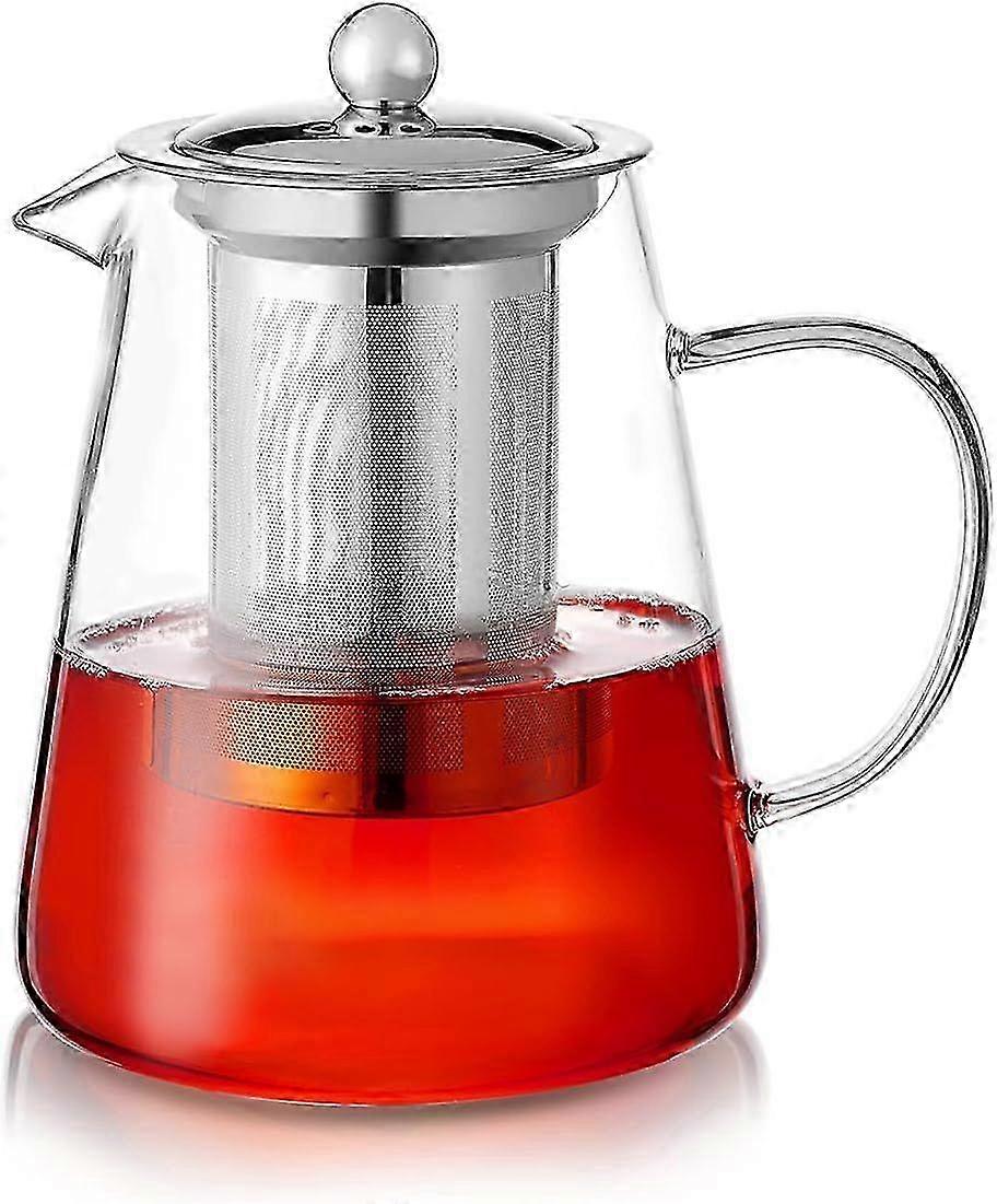 インフューザー付き透明ガラスティーポット、耐熱ホウケイ酸、コンロ対応 - 750ml