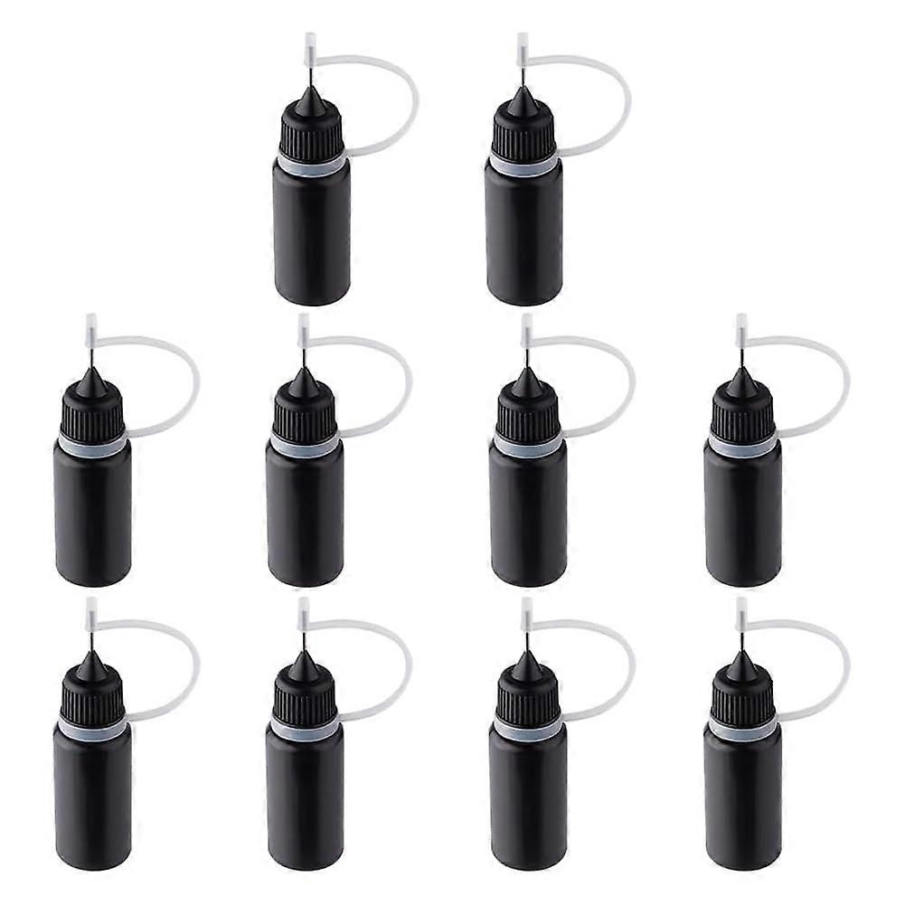 10 pieces applicator bottles with precision tip, Black plastic bottle with metal needle, 10 ml applicator bottles with precision tip Ref: 6365
